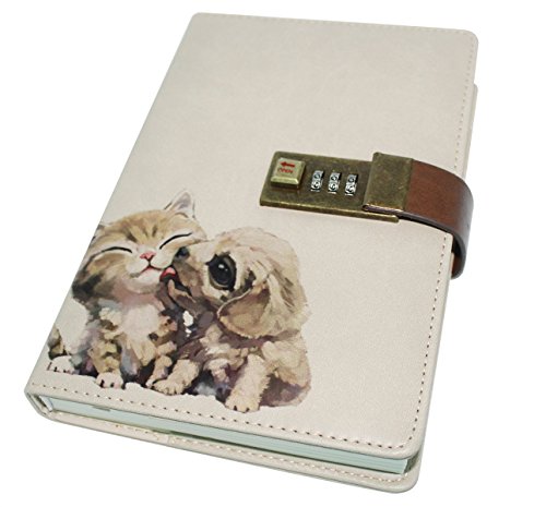 Cuddty Cuaderno de piel sintética con cierre de combinación, soporte para bolígrafo, diario, cuaderno de bocetos, planificador de bloc de notas, tamaño B6