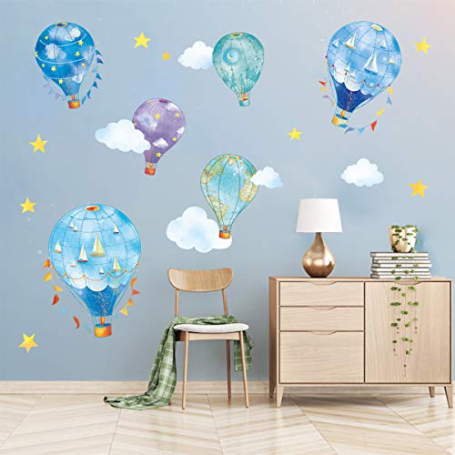 decalmile Pegatinas de Pared Globos Aerostáticos de Náutico Vinilos Decorativos Estrellas Nubes Adhesivo Decorativos para Habitacion Infantiles Guardería Niños Bebés Dormitorio