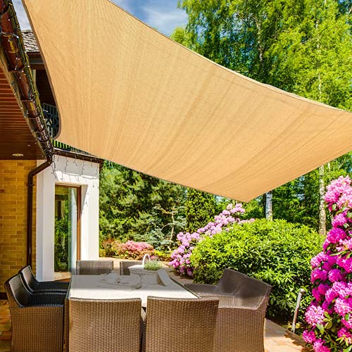 Emooqi Toldo Vela De Sombra, Vela De Sombra Rectangular HDPE 3x4M, Toldo Rectangular/Toldo Vela Parasol Protección Rayos UV y Transpirable Toldo Resistente para Patio, Exteriores, Jardín -Color Arena