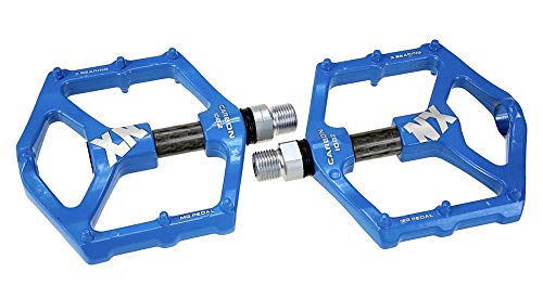 Evetin Plataforma plana de magnesio ultraligera de 9/16 pulgadas, para bicicleta de montaña, BMX, bicicleta de carreras, trekking, pedales antideslizantes 1031 (tubo de fibra de carbono azul)