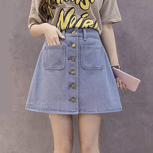 Falda Mujer,Denim Mini Falda Alta Cintura A-Line Vintage Mujeres Verano Botón Único Hembra Jeans Harajuku Street Desgaste Para Las Damas Fiesta Oficina Trabajo Desgaste Delgados Pantalones, Azul C