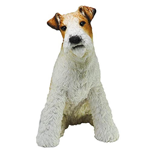Figura Perro Fox Terrier, Estatua de Perro, Escultura de Resina, Altura: 11cm. (Marrón)