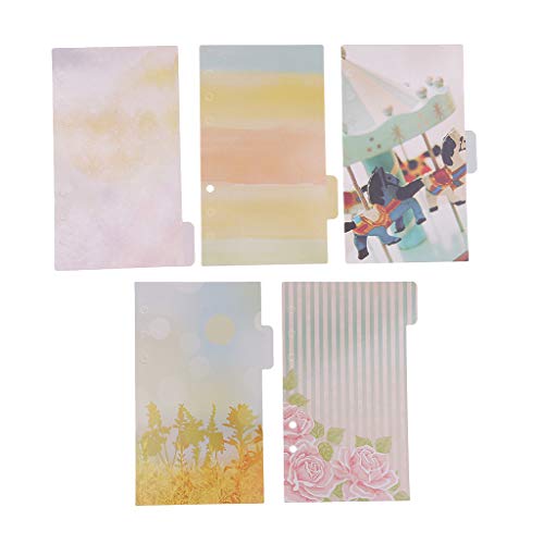 freneci 5 Piezas A6 Floral Filofax Divisores de Indexación Hoja para Diario Cuaderno 6 Agujeros - colores lisos