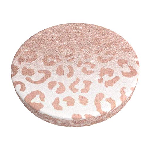 Funda De Cojín para Silla De Bar Redonda Trendy Faux Rose Gold Glitter Ombre Leopard Taburete De Bar Fundas De Asiento Funda Elástica para Taburete