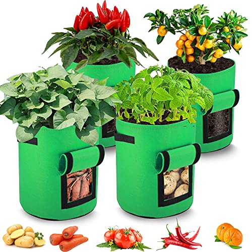 GKER Bolsa De Plantación De Jardín, 4pcs 10 Galones No Tejidas Bolso, Bolsa De Plantación De Patatas Adecuada para Patatas, Pimientos, Flores, Tomates, Bolsa De Plantación De Batatas (Verde Hierba)