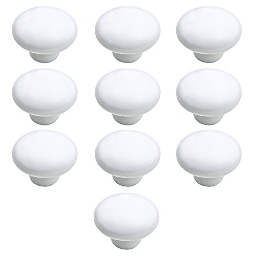 Gosear 10 Piezas Pomos y Tiradores Muebles, Manillones de Cerámica Perillas Encarga Manija Puerta de Gabinete de Cocina Gabinete Armario Cajón (Forma de Redondo Sólido 33mm, Blanco)