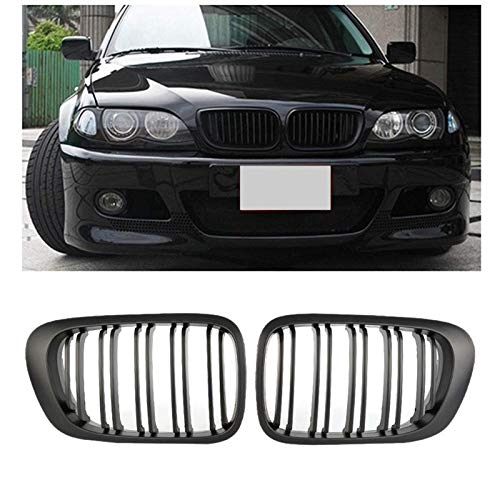 Grill Front Matte Grille Parachoques Delantero Reemplazo Renal Doble Listón Rejillas Fit For BMW E46 1999-2003 Serie 3 2DR Matt Negro, Riñón Delantero Parrilla