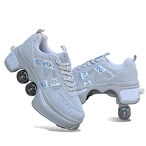 GWYX Patines De Ruedas para Mujer Patines De Ruedas Cuádruples Patines De Ruedas Patines De Ruedas para Niños Calzado Deportivo Patines En Línea Zapatos Multiusos Ajustables 2 En 1,Gray-40