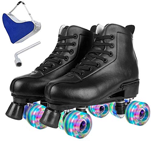 Hancoc Patines De Ruedas De Las Señoras, Patines para Rodillos Brillantes De Cuatro Ruedas para Exteriores/para Interiores Patines De Cuero De PU, Adecuados para Niñas Unisex con Bolsas De Zapatos