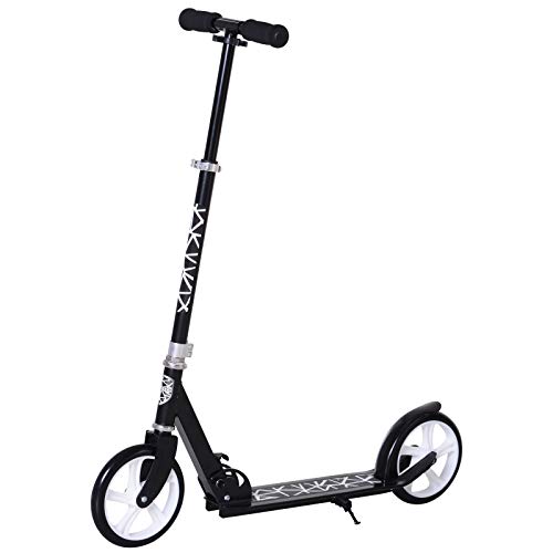 HOMCOM Patinete Plegable Scooter con Manillar Altura Ajustable 86/92/98cm Patinete para Adultos y Niños (más de 14 años) Tipo Monopatín con Freno Grandes Ruedas Carga 100kg