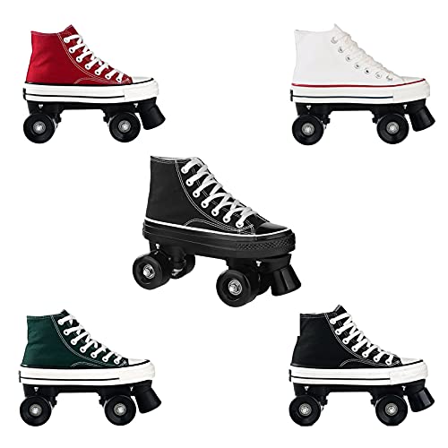 HRXQ Patines Quad Mujer De Lona, Patines Niña Clásicos De Doble Fila, Estilo De Zapato De Caña Alta, Roller Skate Shoes para Exteriores para Adolescentes Y Jóvenes con Bolsa, 5 Colores