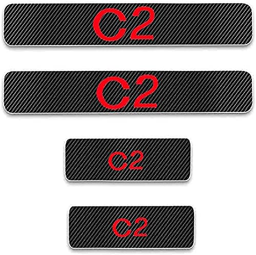 JJZRB 4Pcs Coche Fibra Carbon Umbral Decoración Estribos, para Citroen C2 Bienvenida Pedal Antiarañazos Protección Kick Plates Pegatina, Car Styling Accessories