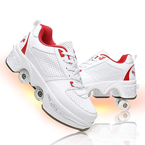 JZIYH Unisex Deformación Caminata Automática Zapatos con Ruedas Multifunción Doble Fila Patines para Principiantes Zapatos de Senderismo