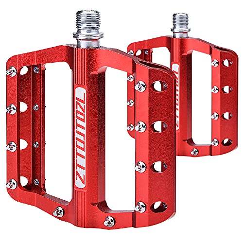 Kaishengyuan Pedales Bicicleta, 9/16" Aluminio Antideslizante Pedales Ciclismo Durable, Antideslizante Pedal para BMX MTB Bicicleta de Montaña (Rojo)