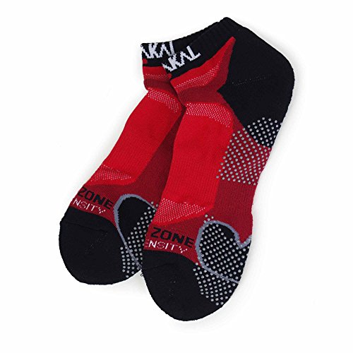 KARAKAL - Calcetines deportivos X4 Quad Density - 1 par - Medias de corte bajo - Transpirable, amortiguación con suela antideslizante - Adecuado para bádminton, squash, tenis, hockey, running, fitness, vida cotidiana, etc. - Mujeres y hombres - Rojo / Neg