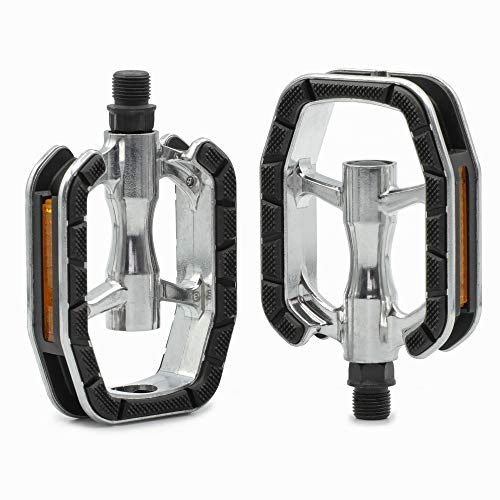 Kartell ® Pedales para bicicleta City & Trekking con tecnología de rodamiento deslizante de polímero, cuerpo de aluminio, rosca de 9/16", color plata/negro