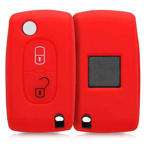 kwmobile Funda de Silicona Compatible con Peugeot Citroen Llave de Coche Plegable de 2 Botones - Carcasa Suave de Silicona - Case Mando de Auto Rojo