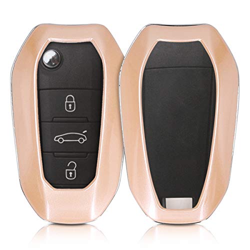 kwmobile Funda para Mando Compatible con Peugeot Citroen Peugeot Citroen Llave de Coche Smartkey de 3 Botones (Solo Keyless Go)- Carcasa Protectora Llave de Coche - Oro Rosa Metalizado