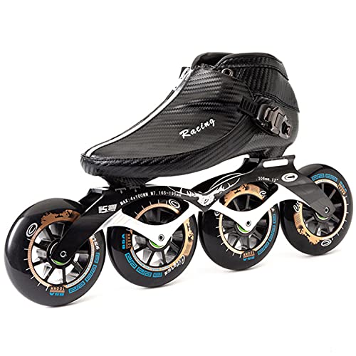 Lailuaxoa Patines De Velocidad En Línea para Hombres Y Mujeres, Fibra De Carbono, Competición Profesional, Patinaje De Carreras, 4 Ruedas Grandes, Negro para Adultos,38