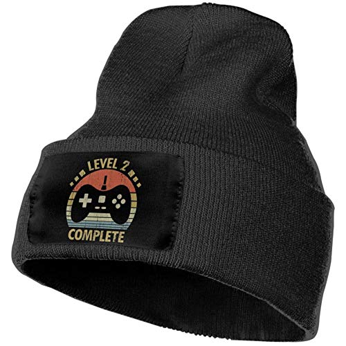 Level 2 Complete Video Gamer Unisex Gorro de Invierno cálido Gorro de Punto Gorro de Punto de Calavera Holgada Suave Gorro Diario Negro