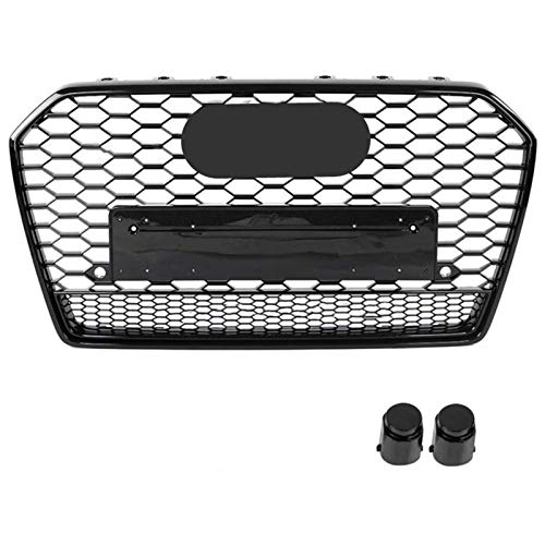 LHZBB Parrillas Delanteras para RS6 Style Front Sport Hexagon Mesh Honeycomb Hood Grills Negro para Audi A6 / S6 C7 2016 2017 2018 (Color: Black Emblem)