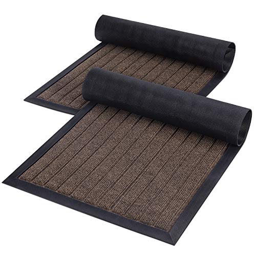 Lifewit 2 Paquetes Felpudo de Interior, Alfombrilla para Puerta, Resistente Antideslizante Reverso de Goma, Alfombra de Perfil Bajo, Atrapa la Suciedad, Garajes Patios Zonas de Paso, 75x43 cm, Marrón