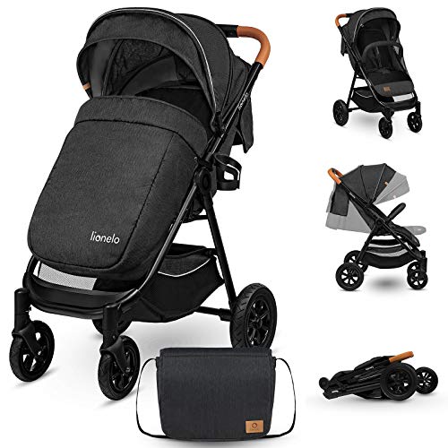 Lionelo Bell Silla de paseo 56 x 90 x 110 cm Para niños hasta 22kg 0-48M Regulación del respaldo Regulación del reposapiés Plegado sencillo Ruedas resistentes con amortizadores Gris Oscuro