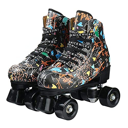 litulituhallo Roller Skatesf Para Mujeres Led Cuatro Ruedas Patines Clásicos Negro Tamaño 38