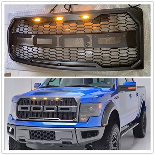 LSYBB Parrillas Parachoques Delantero Máscara Race Grille Raptor Grills con LED Naranja Adecuado para F-150 2009-2014 Cubierta de Parrilla automática