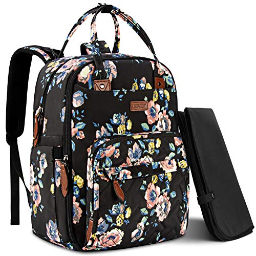 Lubardy Mochila para Pañales Mochilas Maternidad Bolsos Carro Bebe Bolsa Pañalera de Biberones Mama Mujer Grande Impermeable Impresión de Flores