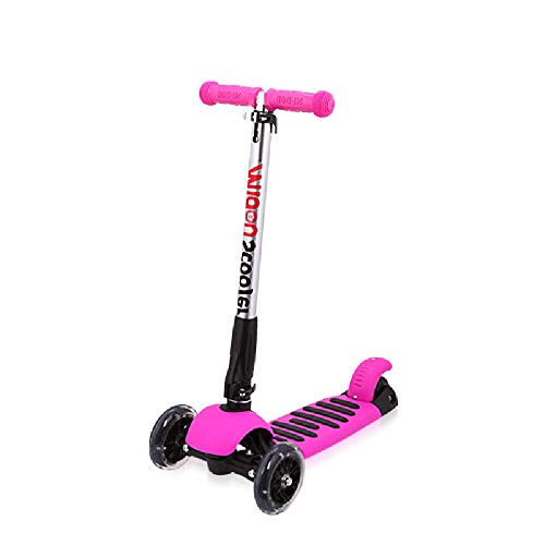 Lwieui Patinetes Asa de Altura Ajustable Kick Scooters para niños 3 Ruedas T-Bar Glider Wheels Wide Deck para niños de 5 a 14 años de Edad Tres Ruedas Scooters (Color : Rosado)