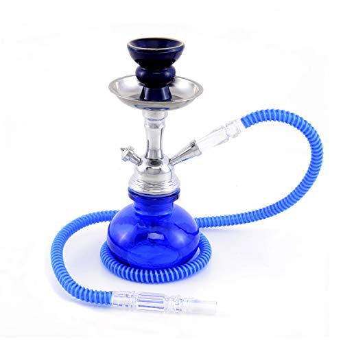 MADGROW. Cachimba Basic Cristal Liso y Cuerpo metálico. 25cm 1 Manguera acrílica. Azul. Incluye Pack10 Pastillas carbón, 5 boquillas XL, Cazoleta Adicional, Pinzas con perforador