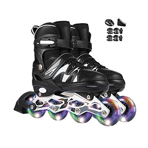 mfw@wewe Patines en línea para niños con Ruedas de luz, Patines Ajustables, cómodos y Transpirables enlineskates para al Aire Libre (Color : Black, Size : S (27-32))