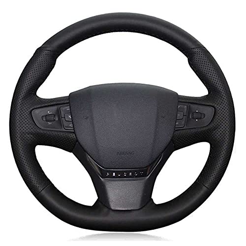 MPOQZI Cubierta de Volante de Coche de Cuero Negro Cosida a Mano DIY, Apta para Citroen C3 C3-XR 2015-2019 C4 2016-2019 Peugeot 408 2014-2019 Traveller 2016-2019