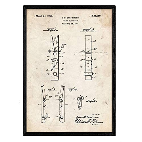 Nacnic Poster con patente de Pinza. Lámina con diseño de patente antigua en tamaño A3 y con fondo vintage