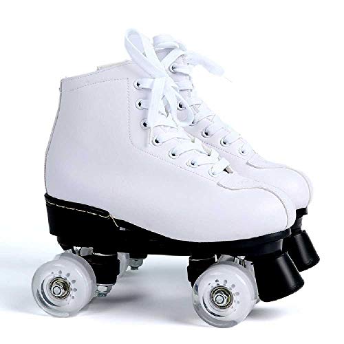 N\C Patines de cuero blanco y negro para adultos de doble fila Patines de cuatro ruedas Patines de mujer Hombres Necesita comprar un primer año Talla 40 / Blanco Cuero negro