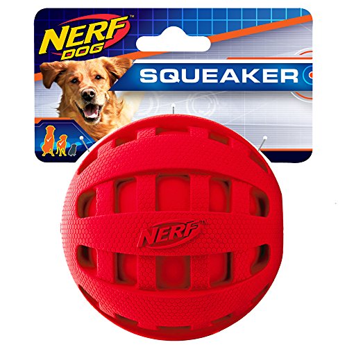 Nerf Dog Checker Squeak - Bola de Goma para Perro, tamaño Mediano/Grande, Color Rojo