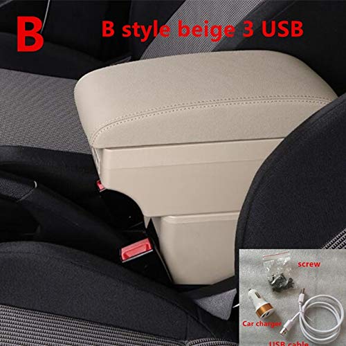 OLDJTK For Peugeot 107 reposabrazos Cuadro de USB (Color Name : B Style Beige)