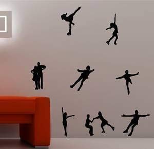 Online Design 8 X Hielo Patinadores Bailarines Adhesivo de Vinilo para Pared Niños - Negro