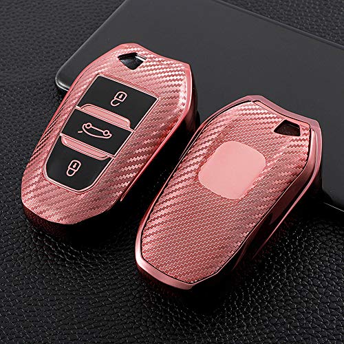 ontto Funda para llave de coche compatible con Peugeot 308 408 508 2008 3008 4008 5008 Citroen C4 C4L C6 C3-XR mando a distancia Cover TPU Funda para llave de coche, color rosa