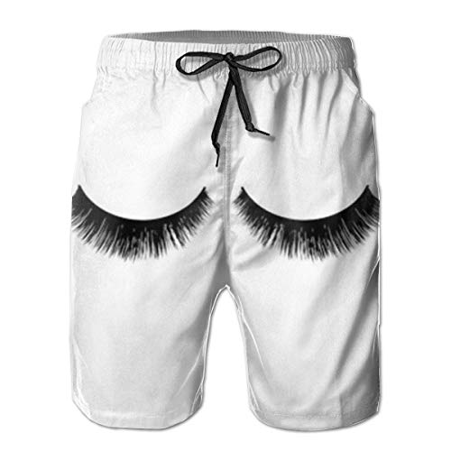 Pantalones Cortos de baño de Moda para Hombre con pestañas Negras y Blancos, Traje de baño de Playa de Secado rápido con Pantalones Cortos con Bolsillos, Pantalones Cortos Deportivos para Correr XL