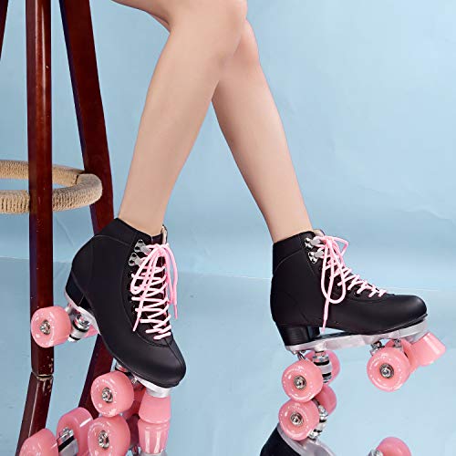 Patines de 4 ruedas para mujer, estilo retro, para interior y exterior, color negro, talla 39