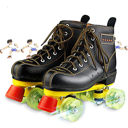 Patines de Patinaje Negro Roller Skates para Mujer Y Hombre 4 Ruedas Patines CláSicos de Piel de Doble Fila para Interior Y Exterior Unisex Adultos,44