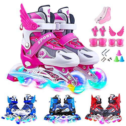 Patines en Línea para Niños con Ruedas Iluminadas Inline Skates Tamaño Ajustables Rollerblade de Malla Transpirable para Infantiles y Adolescentes