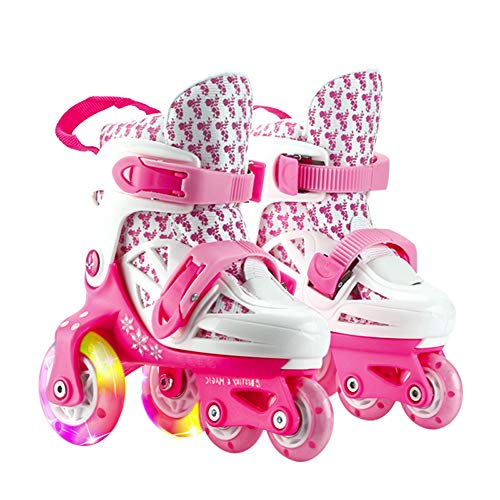 Patines Niños 4 Ruedas, Ajustable Rueda de PU Flash Patines para Principiantes, niños y niñas (Rosa, XS)