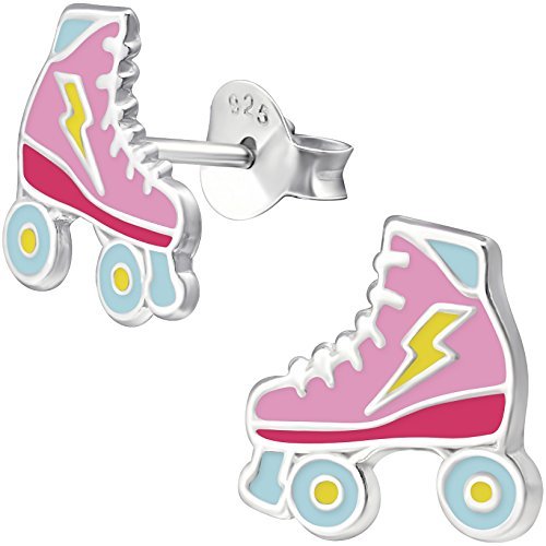Pendientes con patines en linea de Jayare, de plata de ley 925, pendientes infantiles de 9 mm, en color rosa y azul, para niña
