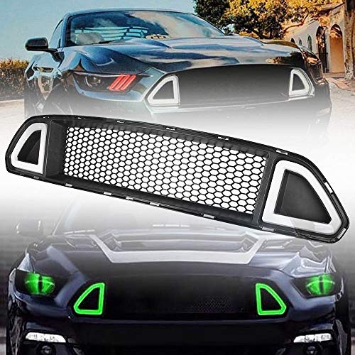 Piaobaige Parrilla Delantera Parrilla Central con lámpara LED Blanca/luz Verde, para Ford Mustang 2015 2016 2017 plástico ABS