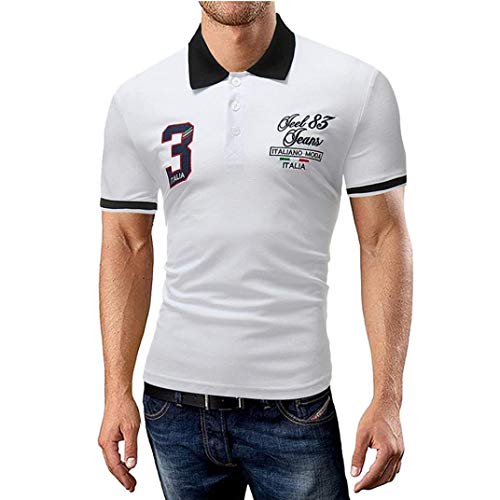 Polos De Los Hombres De Manga Corta Slim Fit Verano De Casual Camiseta De Manga Corta Delgada Tops Blusa Tops Básicos con El Collar De La Pestaña (Color : Blanco, Size : SG)