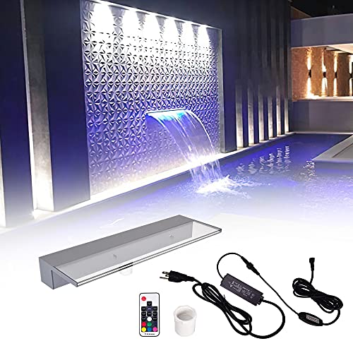 Pondo Cascada de agua acrílica de 60 cm con 7 colores de iluminación LED y mando a distancia para estanque de jardín, piscina, cascada iluminada, con luz LED