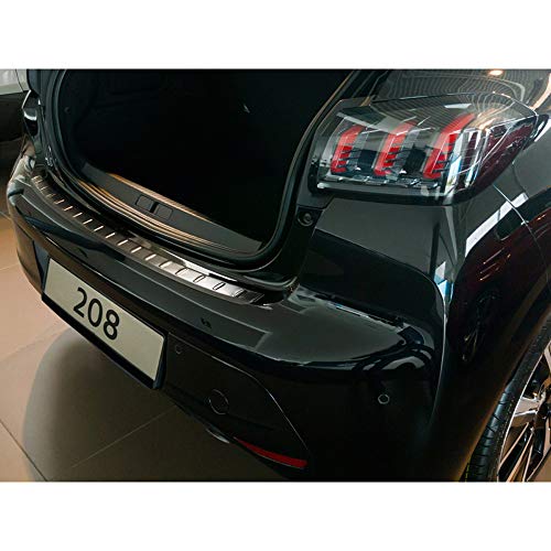 Protector del parachoques trasero inoxidable negro compatible con Peugeot 208 II HB 5-puertas 2019- 'Ribs'